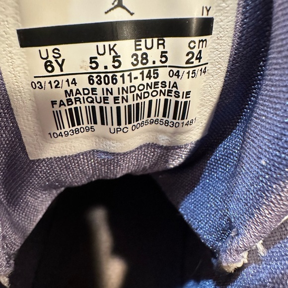 2014 Jordan Flight 630611-145 White Purple Turquoise Sneaker Girls 6Y 7.5 Women - Picture 5 of 8